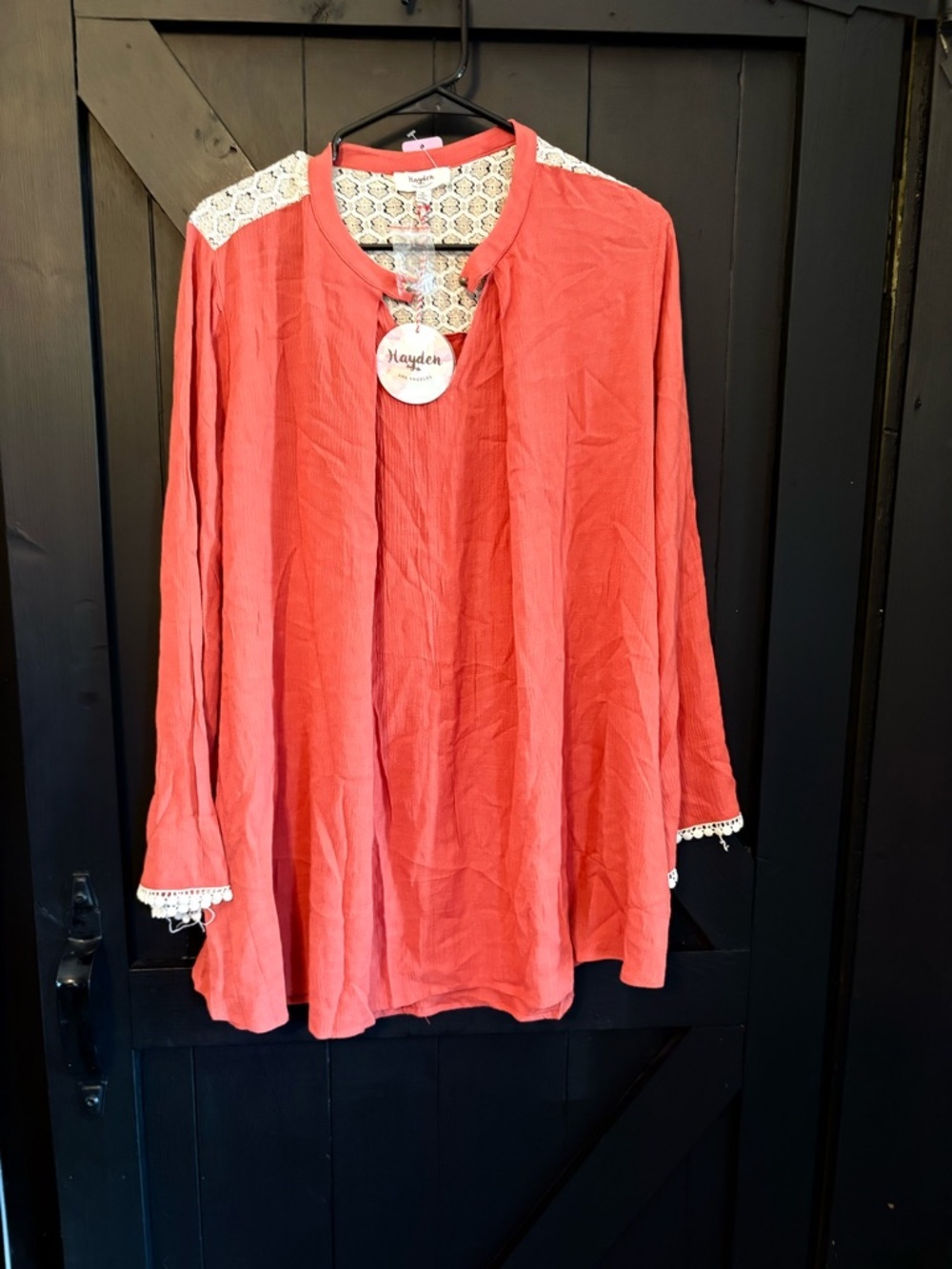 Hayden Coral Lace-Trim Tunic Top